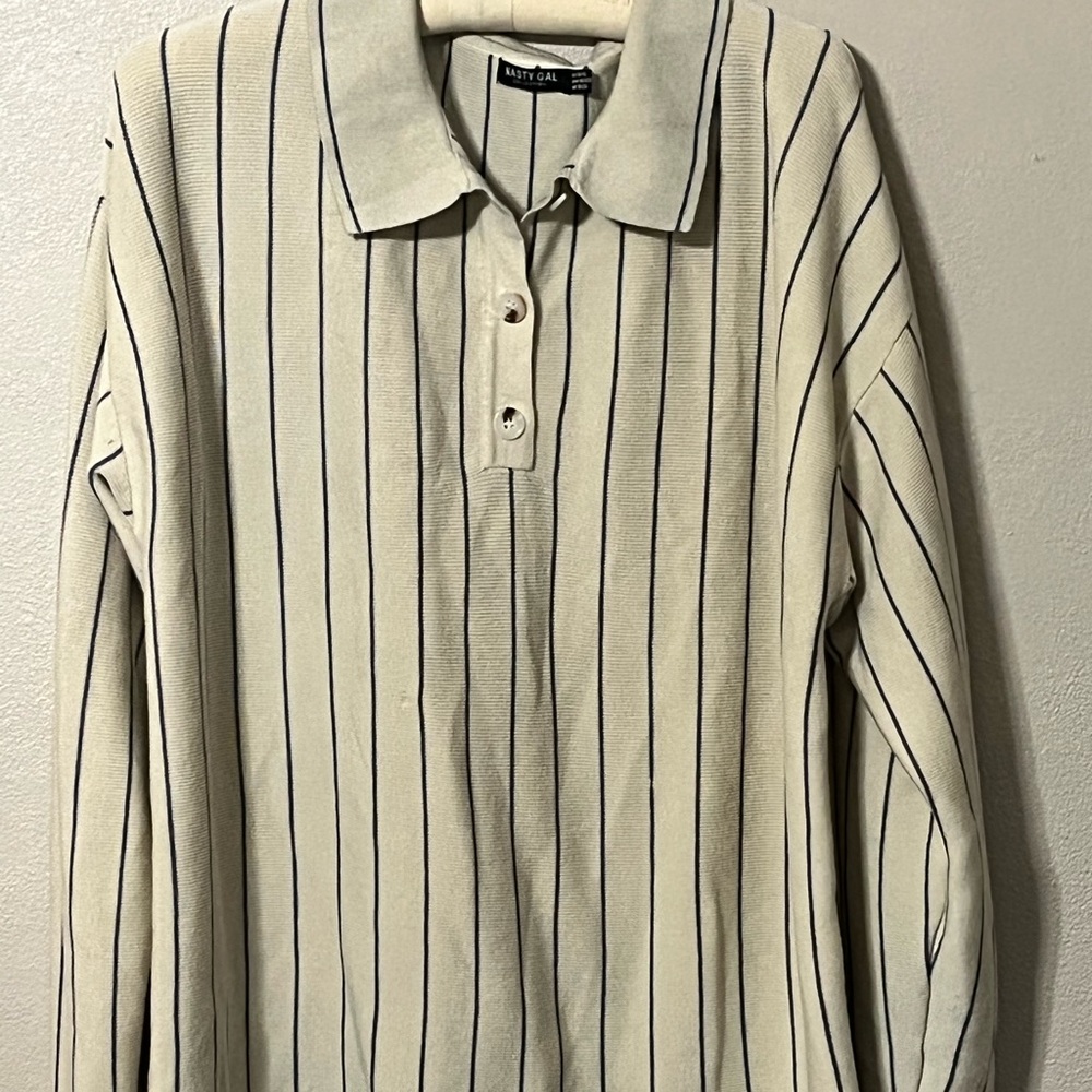 Nasty Gal knit striped long sleeve polo - size -4/16